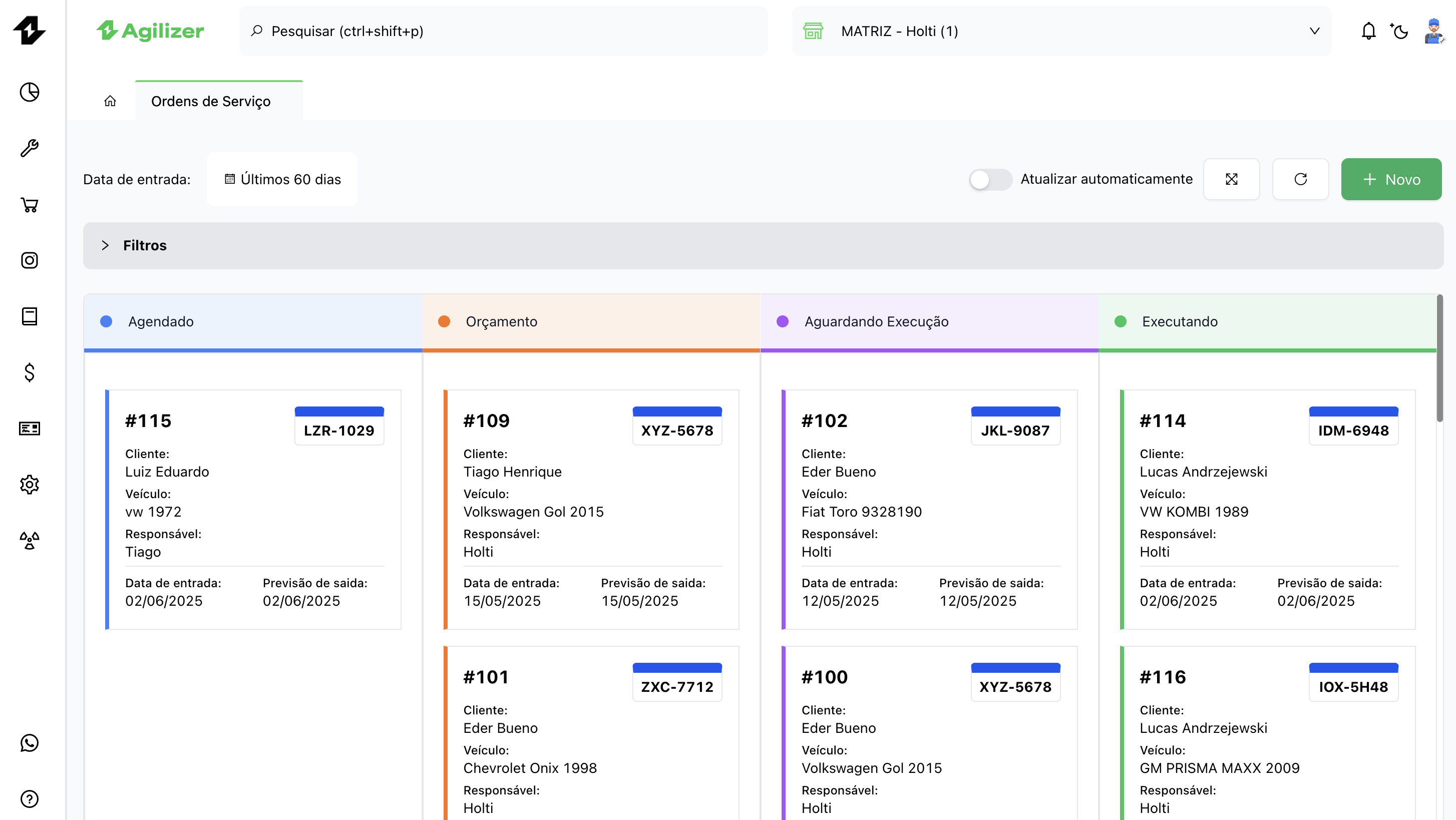 Interface de gestão de Ordens de Serviço para oficinas mecânicas do Agilizer